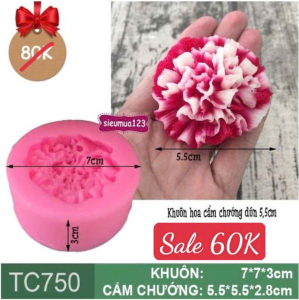 Khuôn silicon rau câu hoa cẩm chướng dún 5,5cm ( TC750 )