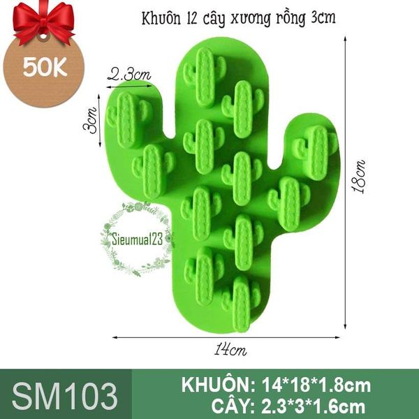 Khuôn silicon 12 cây xương rồng nhỏ 3cm ( SM103 )