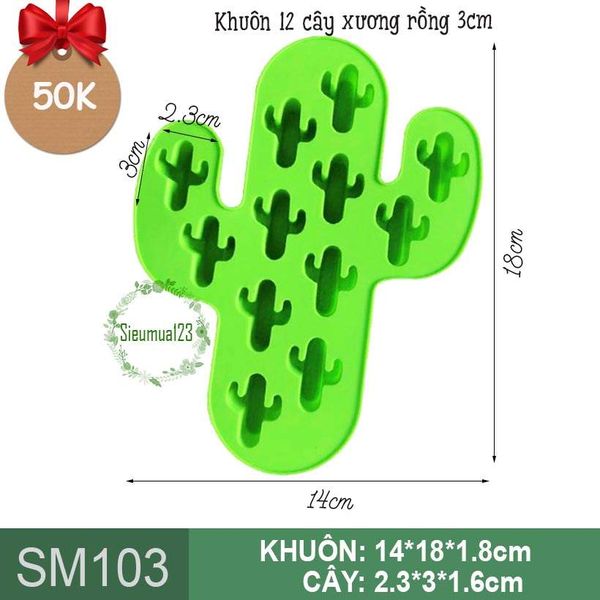 Khuôn silicon 12 cây xương rồng nhỏ 3cm ( SM103 )