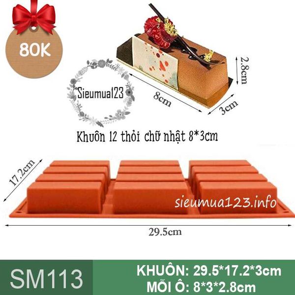 Khuôn nướng bánh : Khuôn 12 thỏi chữ nhật 8*3cm ( SM113 )