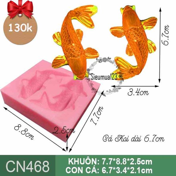 Khuôn silicon làm rau câu 2 con cá Koi 6,7cm ( CN468 )