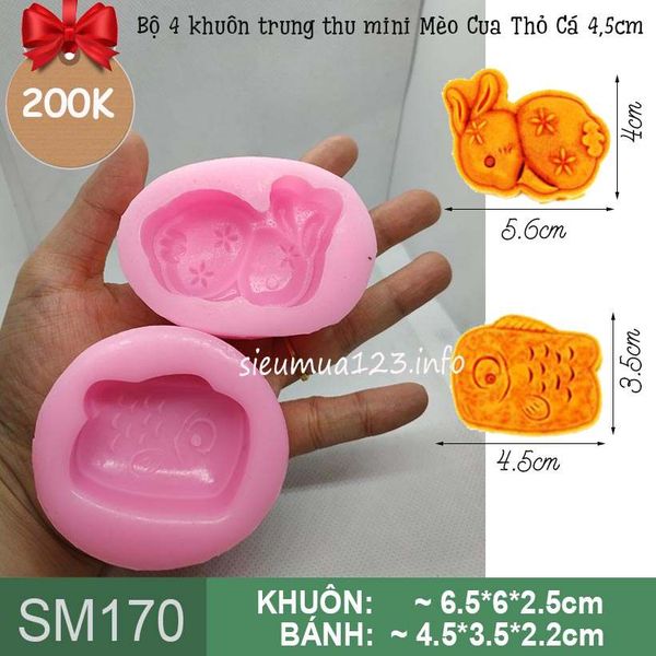 Bộ 4 khuôn trung thu mini Mèo Cua Thỏ Cá 4,5cm ( SM170 ) CÒN 3 BỘ