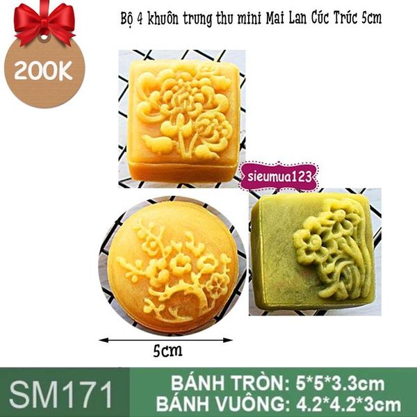 Bộ 4 khuôn trung thu mini Mai Lan Cúc Trúc 5cm ( SM171 ) CÒN 3 BỘ
