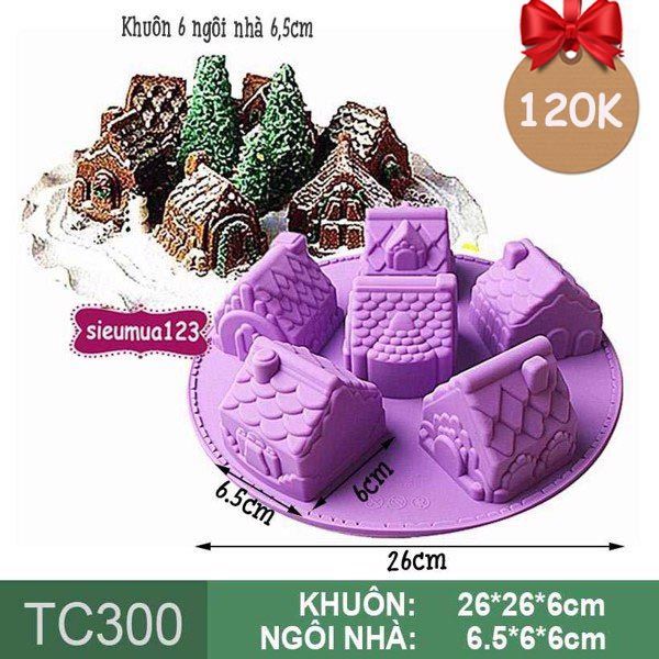 Khuôn silicon hình 6 ngôi nhà 6,5cm ( TC300 )