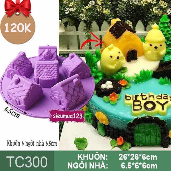 Khuôn silicon hình 6 ngôi nhà 6,5cm ( TC300 )