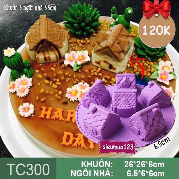 Khuôn silicon hình 6 ngôi nhà 6,5cm ( TC300 )