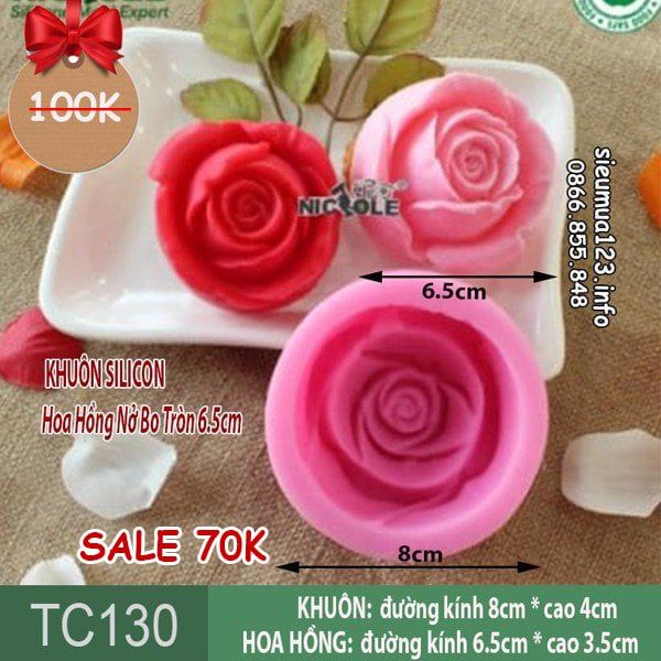 Khuôn silicon làm rau câu Hoa Hồng Nở Bo Tròn 6.5cm ( TC130 )