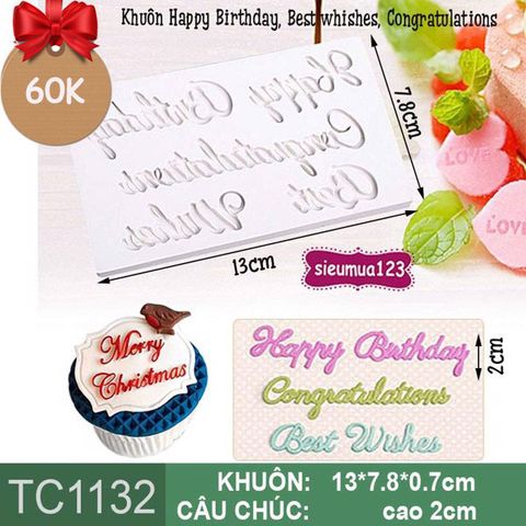 Khuôn Silicon Câu Chúc Happy Birthday, Best whishes, Congratulations ( TC1132 )