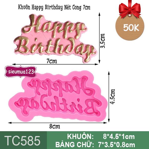 Khuôn Silicon Chữ Happy Birthday Nét Cong 7cm ( TC585 )