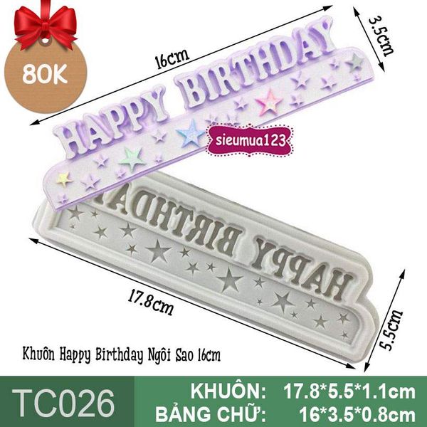 Khuôn silicon Chữ Happy Birthday 16cm ( TC026 ) Ngôi Sao