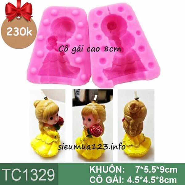 Khuôn silicon cô gái girl cầm cành hồng 3D cao 8cm ( TC1329 )