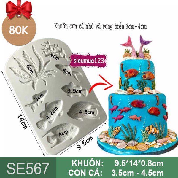 Khuôn silicon con cá nhỏ và rong biển 3cm-4cm ( SE567 )