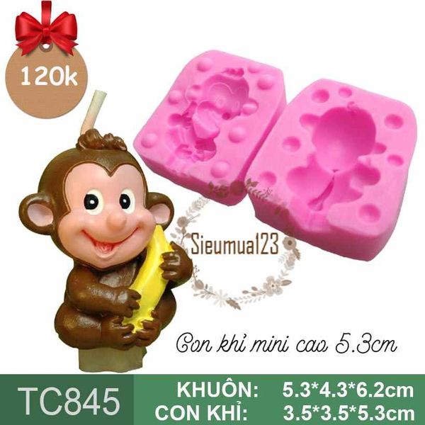 Khuôn silicon con khỉ nhỏ cầm chuối 5,3cm ( TC845 )