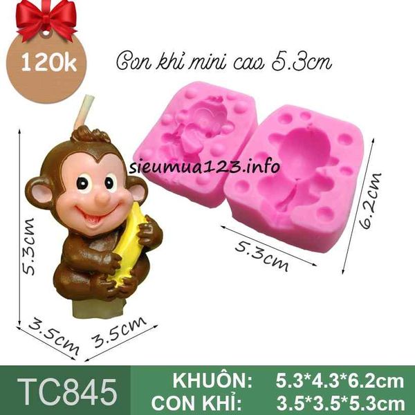 Khuôn silicon con khỉ nhỏ cầm chuối 5,3cm ( TC845 )