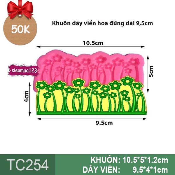 Khuôn silicon dây viền hoa đứng dài 9,5cm ( TC254 )