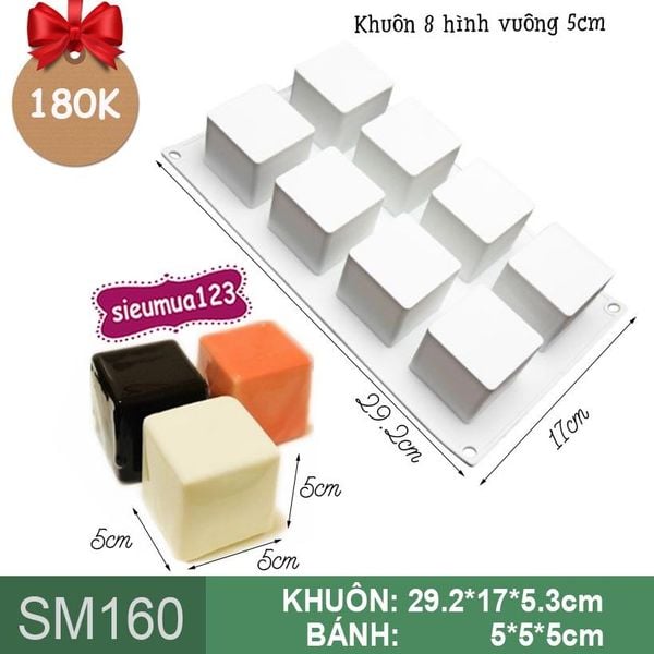 Khuôn silicon làm bánh mousse 8 ô vuông 5cm ( SM160 ) CÒN 8 CÁI