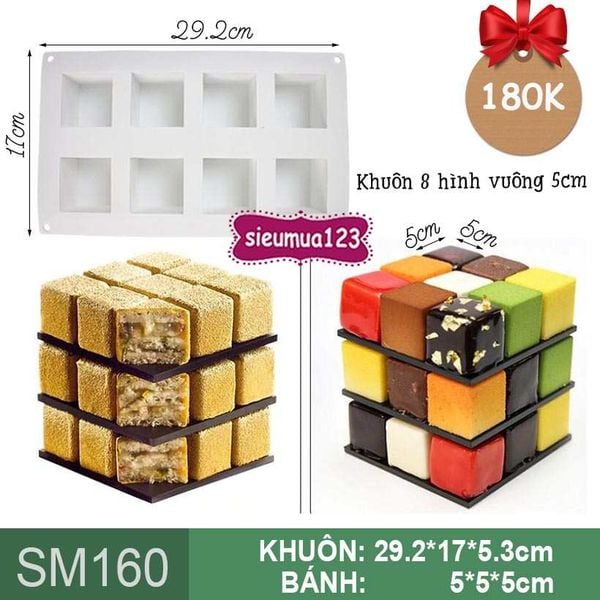 Khuôn silicon làm bánh mousse 8 ô vuông 5cm ( SM160 ) CÒN 8 CÁI