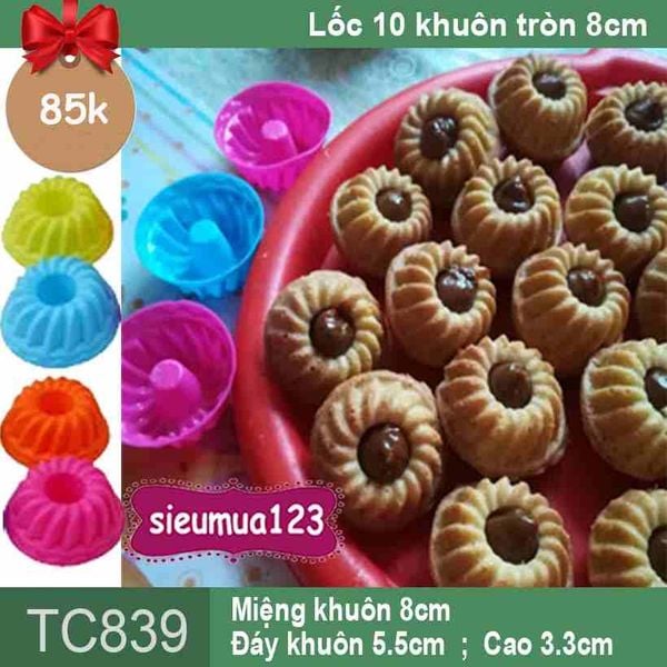 Lốc 10 khuôn silicon tròn 8cm nướng bánh cupcake cánh cong ( TC839 )