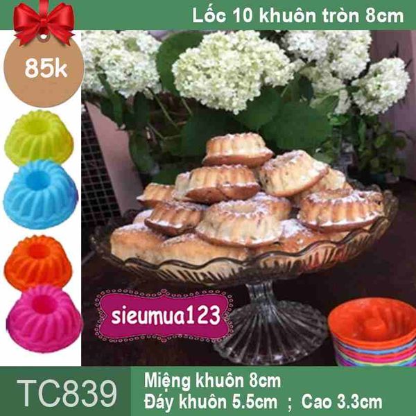 Lốc 10 khuôn silicon tròn 8cm nướng bánh cupcake cánh cong ( TC839 )