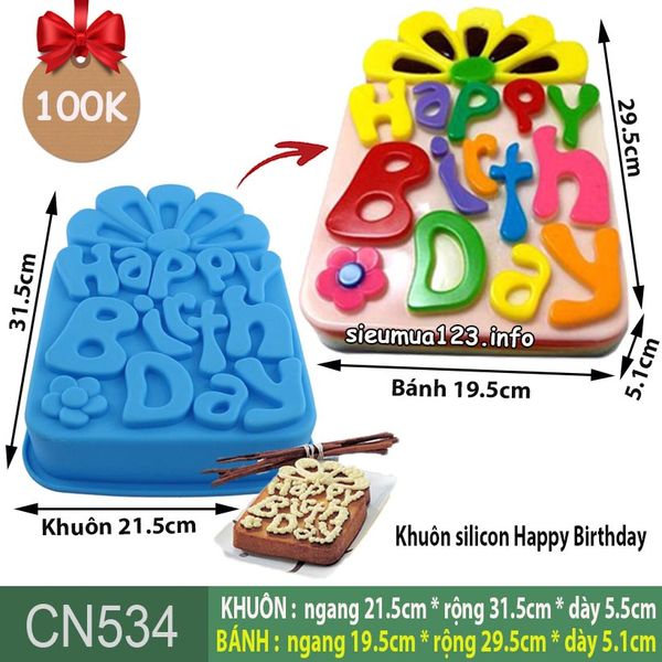 Khuôn silicon làm bánh rau câu Happy Birthday gói quà chữ nhật 29,5cm ( CN534 )