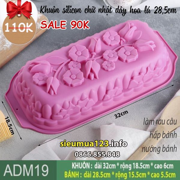 Khuôn silicon làm bánh rau câu chữ nhật dây hoa lá 28,5cm ( ADM19 )