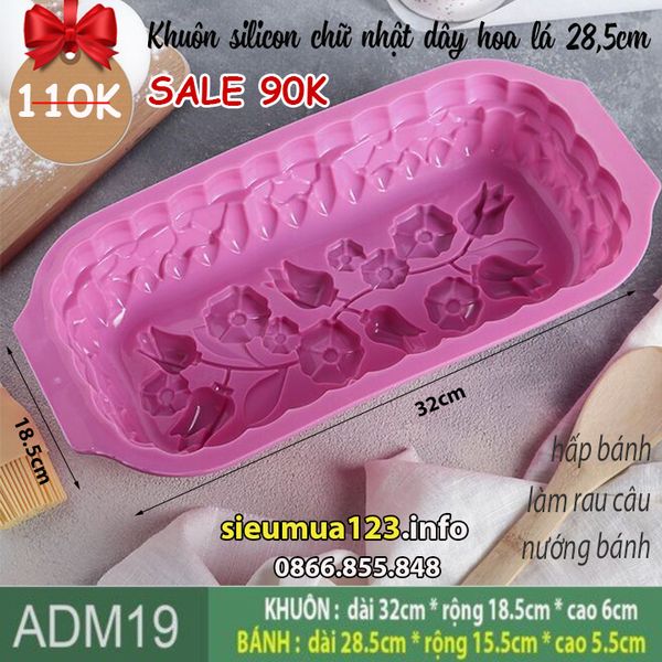Khuôn silicon làm bánh rau câu chữ nhật dây hoa lá 28,5cm ( ADM19 )