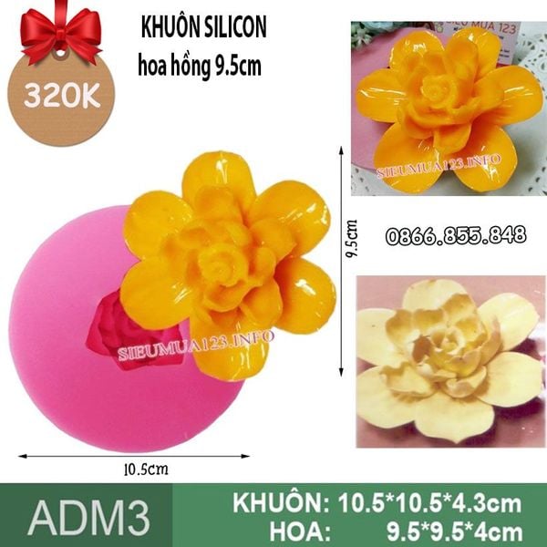 Khuôn silicon hoa hồng vàng 9,5cm làm rau câu ( ADM3 )