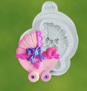 Khuôn silicon làm rau câu xe nôi có nơ cho bé ( TC064 )