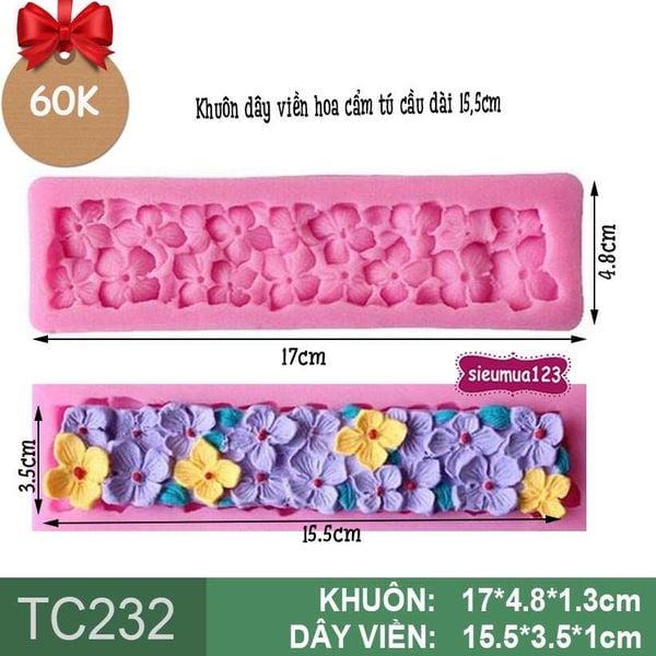 Khuôn silicon dây viền cẩm tú cầu 15,5cm ( TC232 )