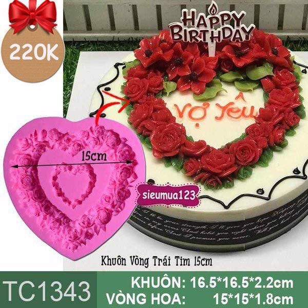 Khuôn rau câu Vòng Trái Tim Hoa Hồng Đôi 15cm ( TC1343 ) còn 1