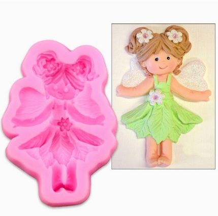 Khuôn rau câu silicon 4d : Khuôn em bé gái baby tóc đuôi gà có cánh ( TC567 )