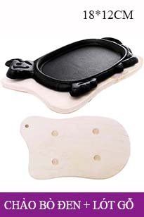 Bộ Chảo Gang Bò Đen 18cm Chống Dính (Có Lót Gỗ) -  CHỈ BÁN TẠI SHOP, KO SHIP
