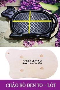 Bộ Chảo Gang Bò Đen 22cm Chống Dính (Có Lót Gỗ)-  CHỈ BÁN TẠI SHOP, KO SHIP