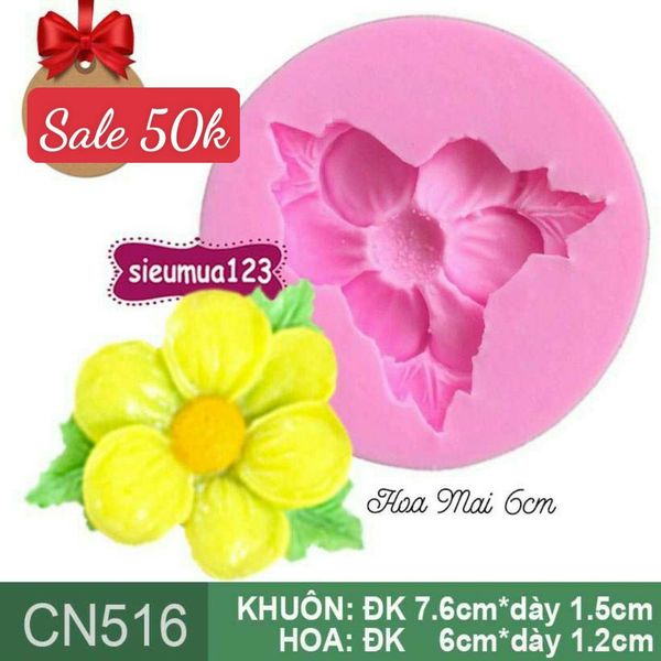 Khuôn silicon hoa mai kèm lá 6cm ( CN516 )