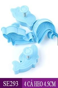 Bộ 4 khuôn ấn fondant hình cá heo 4,5cm ( SE293 )