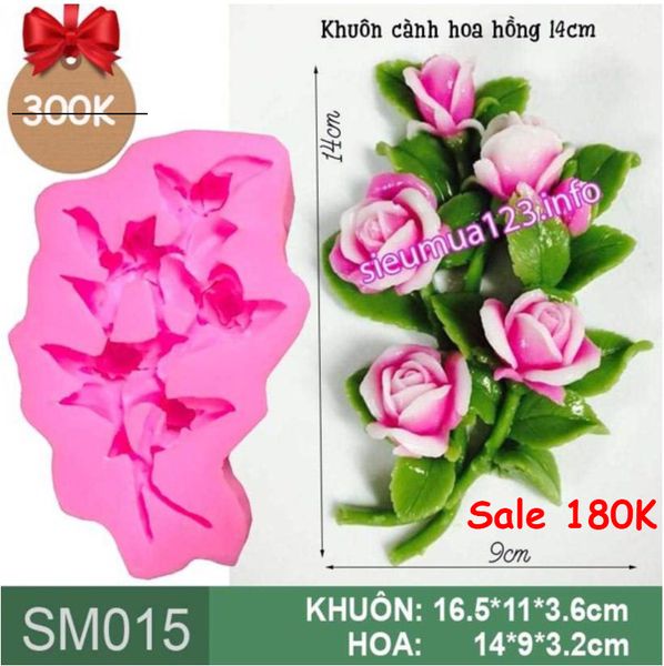 Khuôn silicon làm rau câu cành hoa hồng nằm nghiêng 14cm ( SM015 ) còn 1