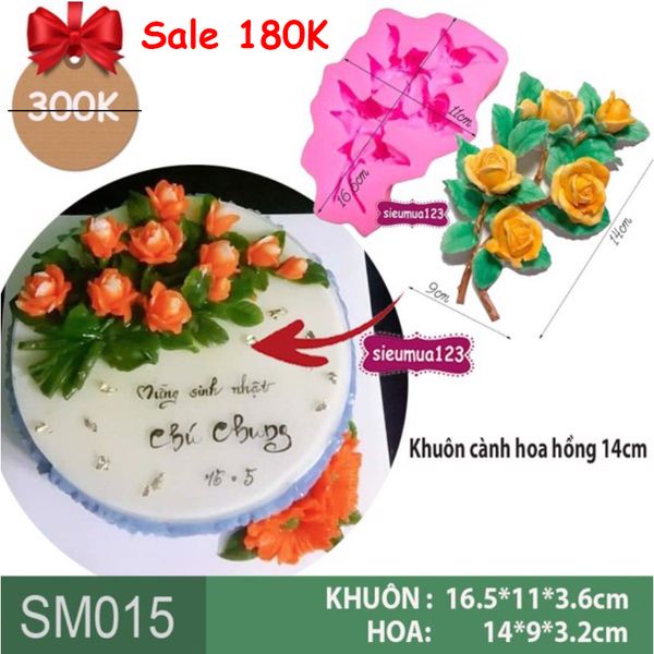 Khuôn silicon làm rau câu cành hoa hồng nằm nghiêng 14cm ( SM015 ) còn 1