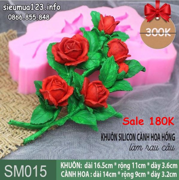 Khuôn silicon làm rau câu cành hoa hồng nằm nghiêng 14cm ( SM015 ) còn 1
