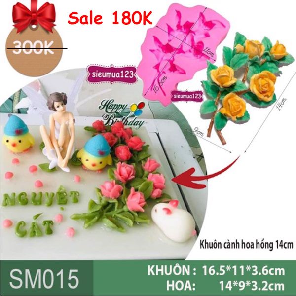Khuôn silicon làm rau câu cành hoa hồng nằm nghiêng 14cm ( SM015 ) còn 1