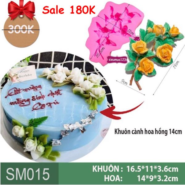 Khuôn silicon làm rau câu cành hoa hồng nằm nghiêng 14cm ( SM015 ) còn 1
