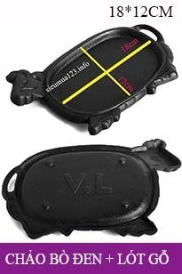 Bộ Chảo Gang Bò Đen 18cm Chống Dính (Có Lót Gỗ) -  CHỈ BÁN TẠI SHOP, KO SHIP