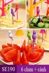 Bộ 6 nĩa ghim hoa quả hình chim trên cành ( SE190 )