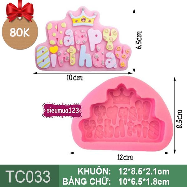 Khuôn Silicon Làm Rau Câu 4d Chữ Happy Birthday Vương Miện 10cm ( TC033 )