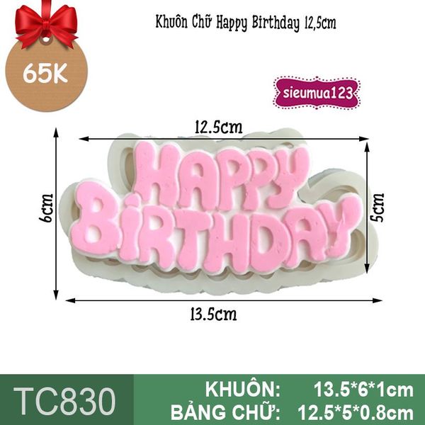 Khuôn Silicon Chữ Happy Birthday Nét Tròn 12,5cm ( TC830 )