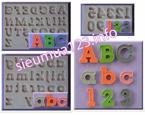 Bộ 3 khuôn silicon chữ in chữ thường và số sọc ngang 2cm ( TC898 )