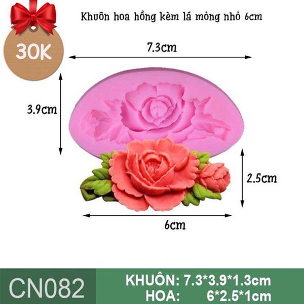 Khuôn silicon hoa hồng kèm lá nhỏ 6cm làm fondant ( CN082 )