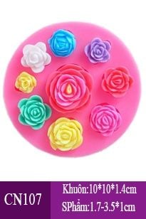 Khuôn silicon 9 hoa hồng nhỏ xíu như nút áo từ 1,7 đến 3,5cm làm fondant ( CN107 )