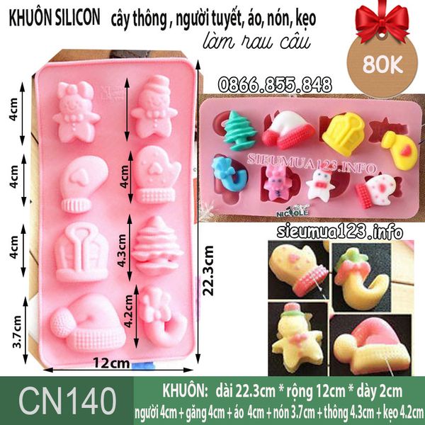 Khuôn silicon găng tay áo khoác nón len Noel 4cm ( CN140 )