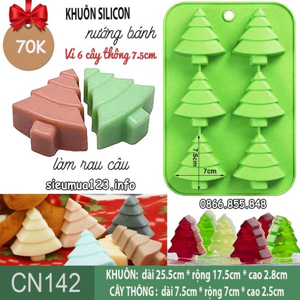 Khuôn silicon 6 cây thông 7,5cm ( CN142 )