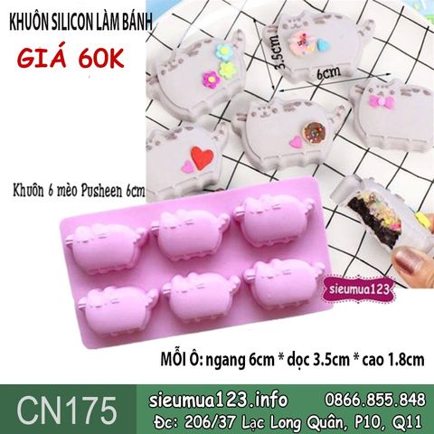 Khuôn silicon 6 con mèo Pusheen 6cm ( CN175 )